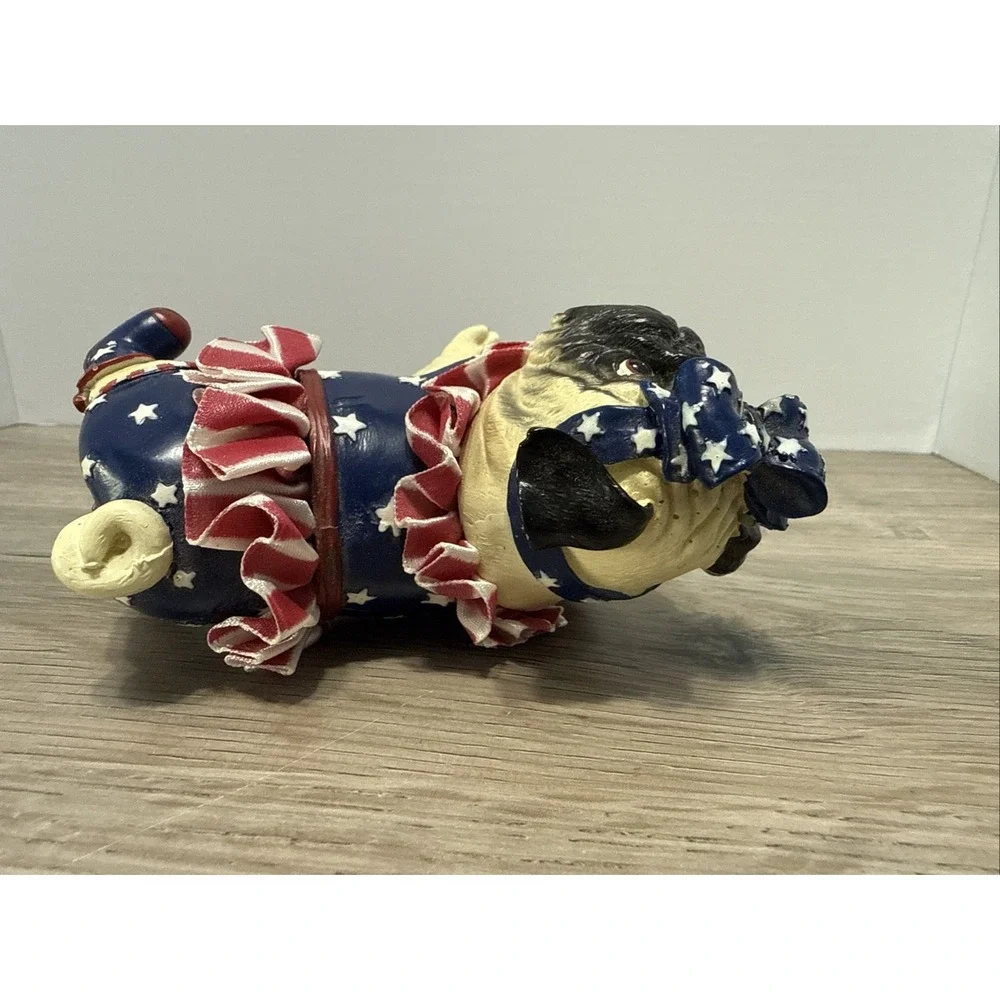 Westland Giftware Pugnacious Patriotic Pug Red White Blue Ruffles and Boots